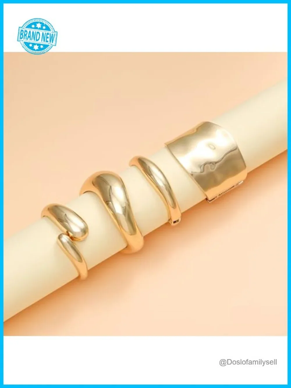 4 Chunky Gold Plated Wide Hinged Cuff Bangle Bracelets Stackable Open